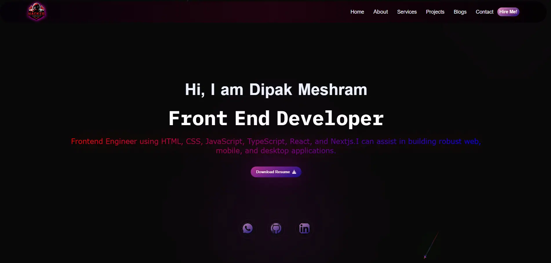 Portfolio website project screenshot by Dipak Meshram